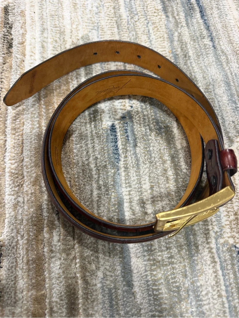 Men's Brown Leather Belt with Gold Buckle